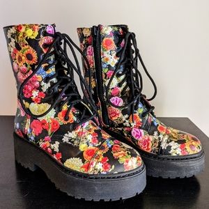 Current Mood Floral Combat Boots - Size 6